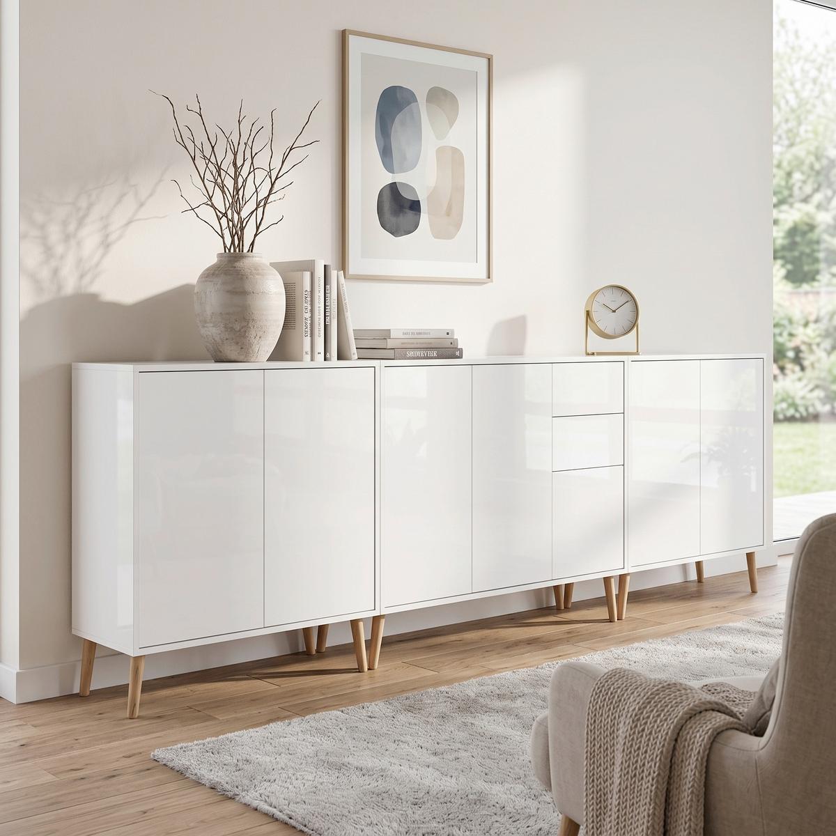 Sideboard Mailand Set 6 Weiß - Weiß Hochglanz/Weiß, MODERN, Holz/Holzwerkstoff (263,5/86/33cm) - MID.YOU