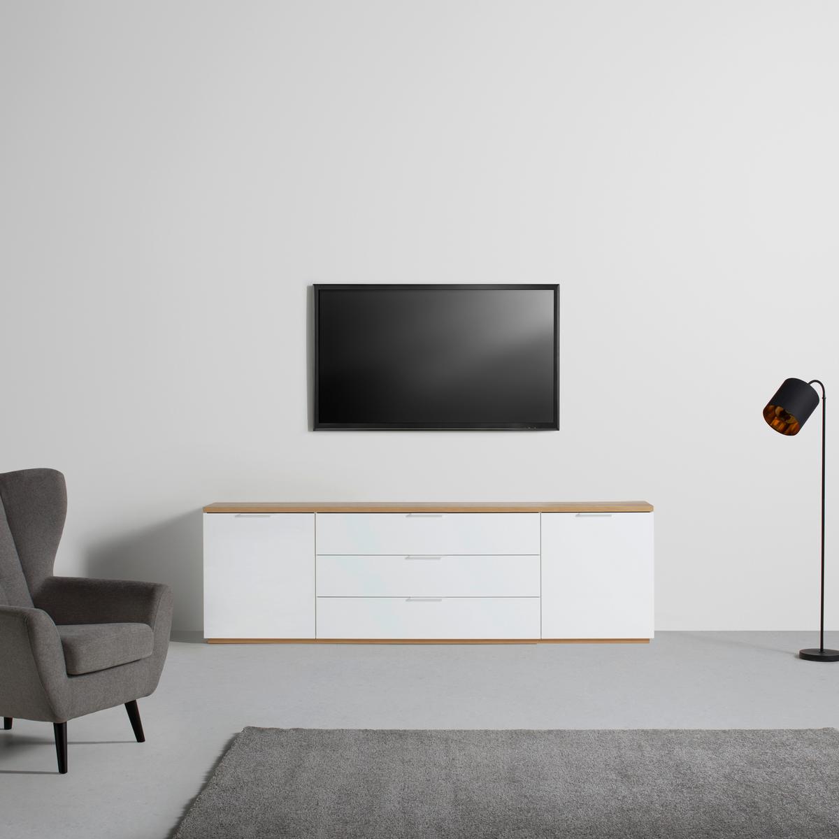 Element Tv WIDE - stejar Artisan/alb lucios intens, Modern, material pe bază de lemn (240/75/40cm) - Modern Living