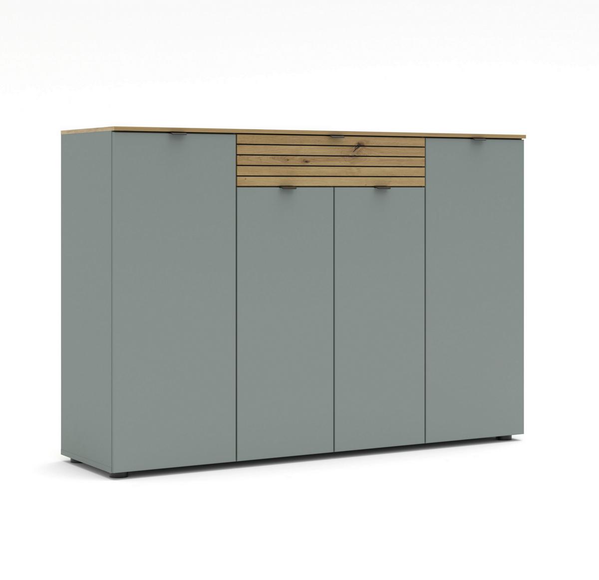 Sideboard Bahia-M Grün/Eiche Artisan - Schwarz/Eiche Artisan, Modern, Holzwerkstoff (150/101/39cm) - Mömax