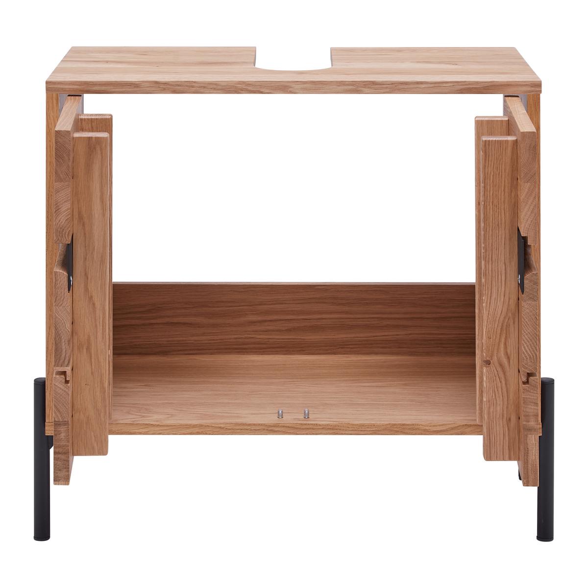 Waschbeckenunterschrank Avanto Eichefarben/Schwarz - Schwarz, Natur, Holz/Metall (64/61/35cm) - ecoTree