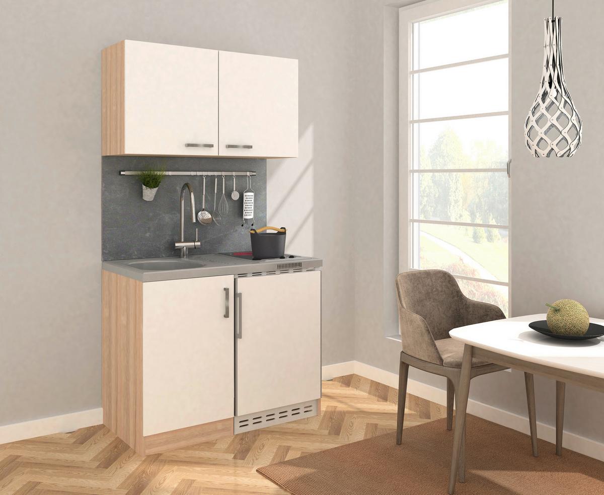 Miniküche Weiss/Eiche Sonoma m. Geräten B: ca. 100 cm - Edelstahlfarben/Weiß, MODERN, Holzwerkstoff/Kunststoff (100cm) - Respekta