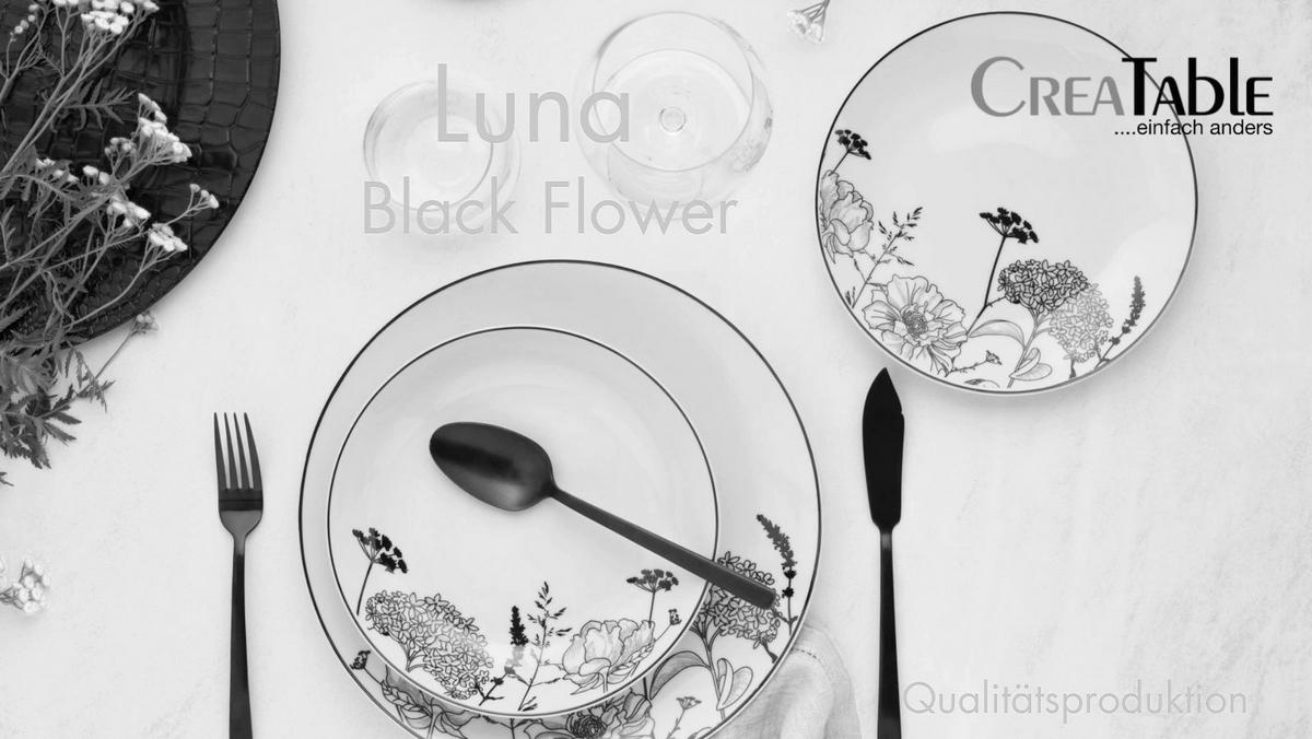 Jedilni Servis Luna Black Flower, 18-Delni - črna/sivobela, Basics, keramika - Creatable