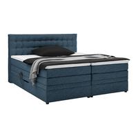 Boxspringbett Luzern Dunkelblau ca. 180x200cm - Schwarz/Dunkelblau, KONVENTIONELL, Kunststoff/Textil (180/200cm) - Premium Living
