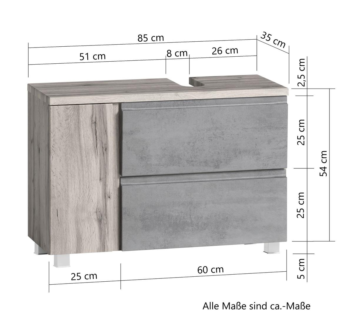 Waschbeckenunterschrank Varese ca. 85x56 cm Wotan Eiche - Eiche Wotan/Hellgrau, MODERN, Holzwerkstoff (85/56/35cm) - Held