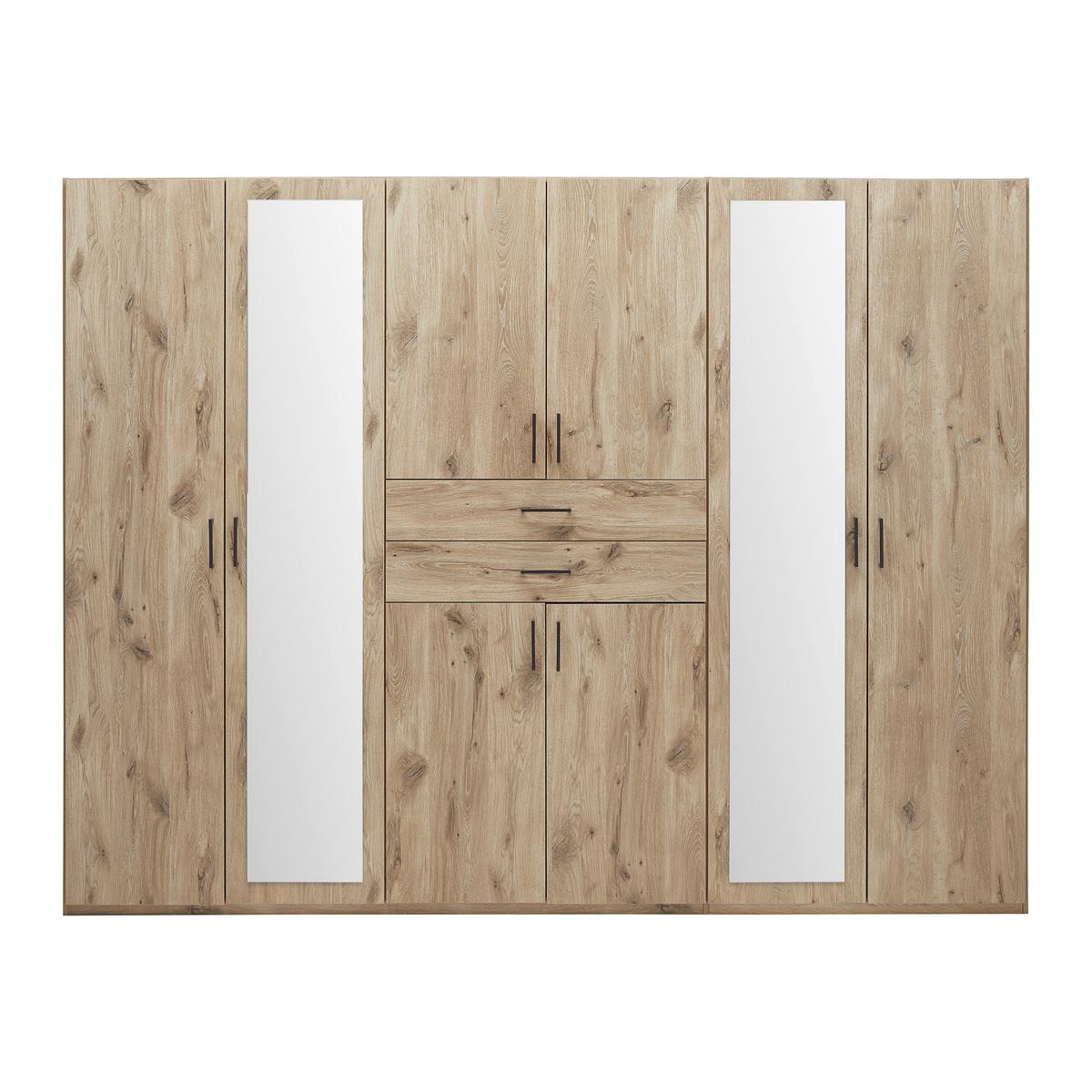 armoire à portes battantes Eichefarben - Eichefarben/Schwarz, Konventionell, Glas/Holzwerkstoff (270/208/58cm) - Mömax