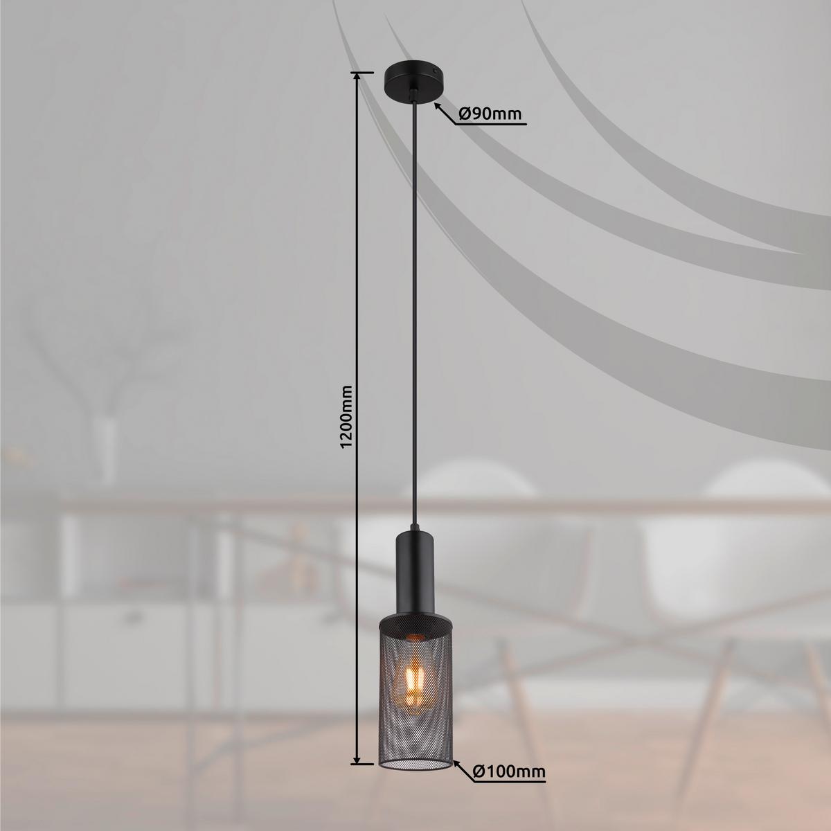 Hängeleuchte Jedd in Schwarz max. 60 Watt - Schwarz, Kunststoff/Metall (10/120cm) - Globo