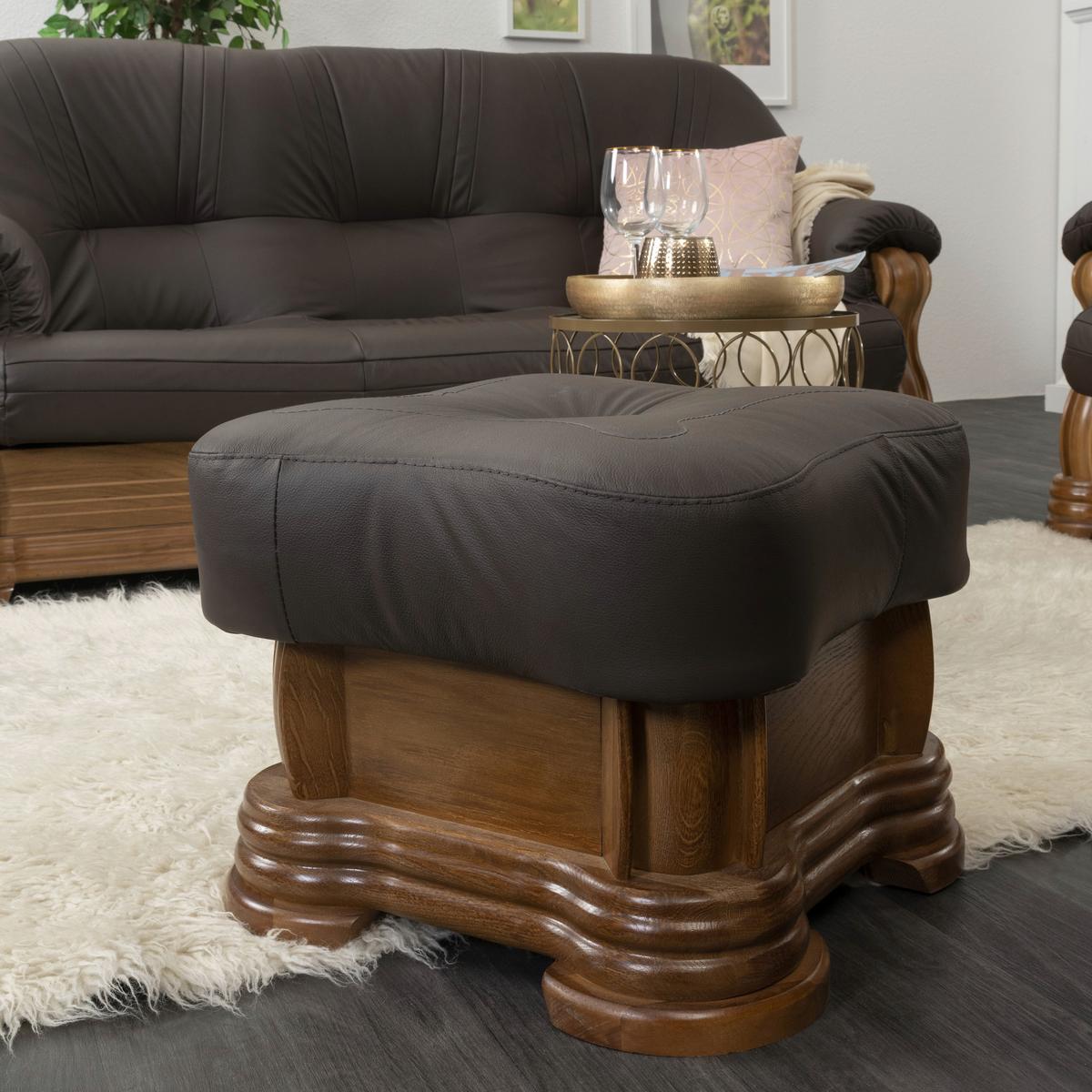 Hocker Arkansas Braun Echtleder - Braun, KONVENTIONELL, Leder/Holz (50/40/50cm) - Max Winzer