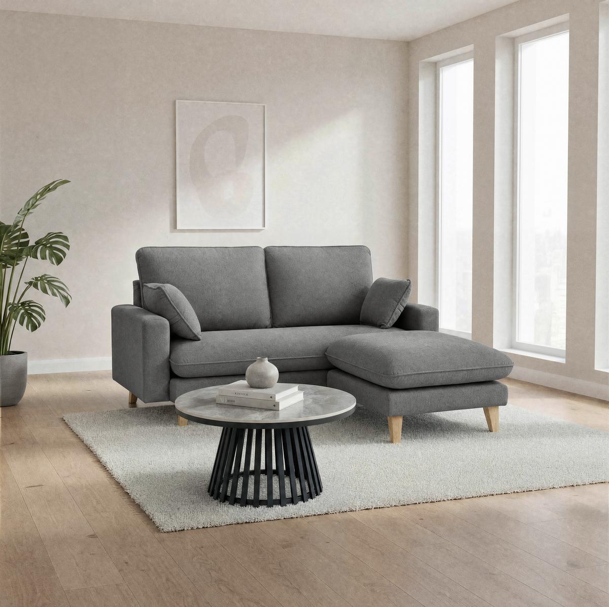 Kutna Garnitura Illa - tamno siva/boje bukve, Moderno, tekstil/drvo (154/155cm) - Bessagi Home