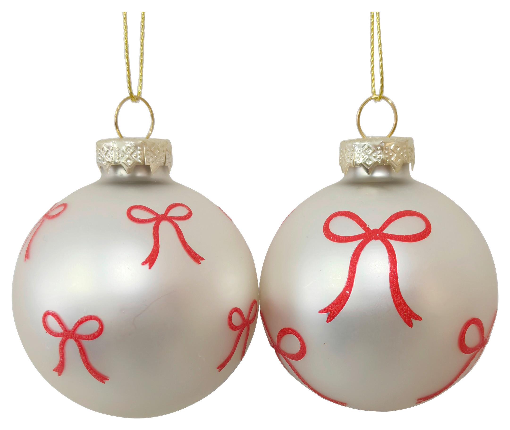 Christbaumkugel-Set Milo Rot/Weiß 2-teilig - Rot/Weiß, Glas/Textil (6cm) - Mömax