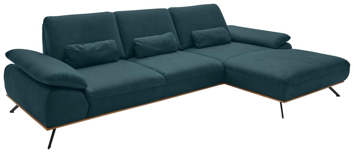 Wohnlandschaft Erling Dunkelblau - Beige/Schwarz, MODERN, Leder/Metall (322/89/187cm) - Premium Living