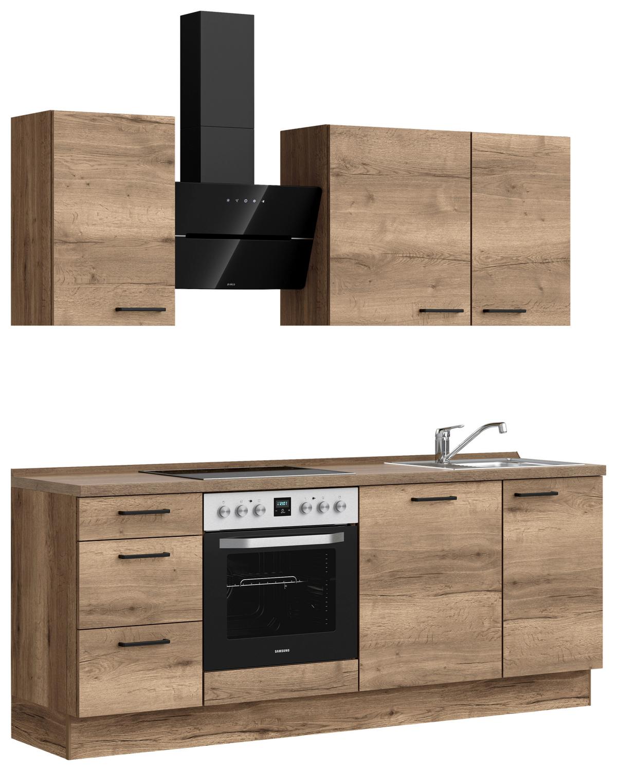 Küchenblock Structura High m. Geräten Eiche dunkel - Eiche dunkel/Schwarz, MODERN, Holzwerkstoff/Metall (210cm) - Nobilia