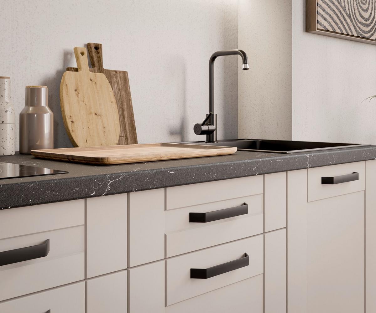 Blok Kuhinja Luna - bela/bež, Moderno, metal/pločasti materijal (150/218-236/60cm) - Modern Living