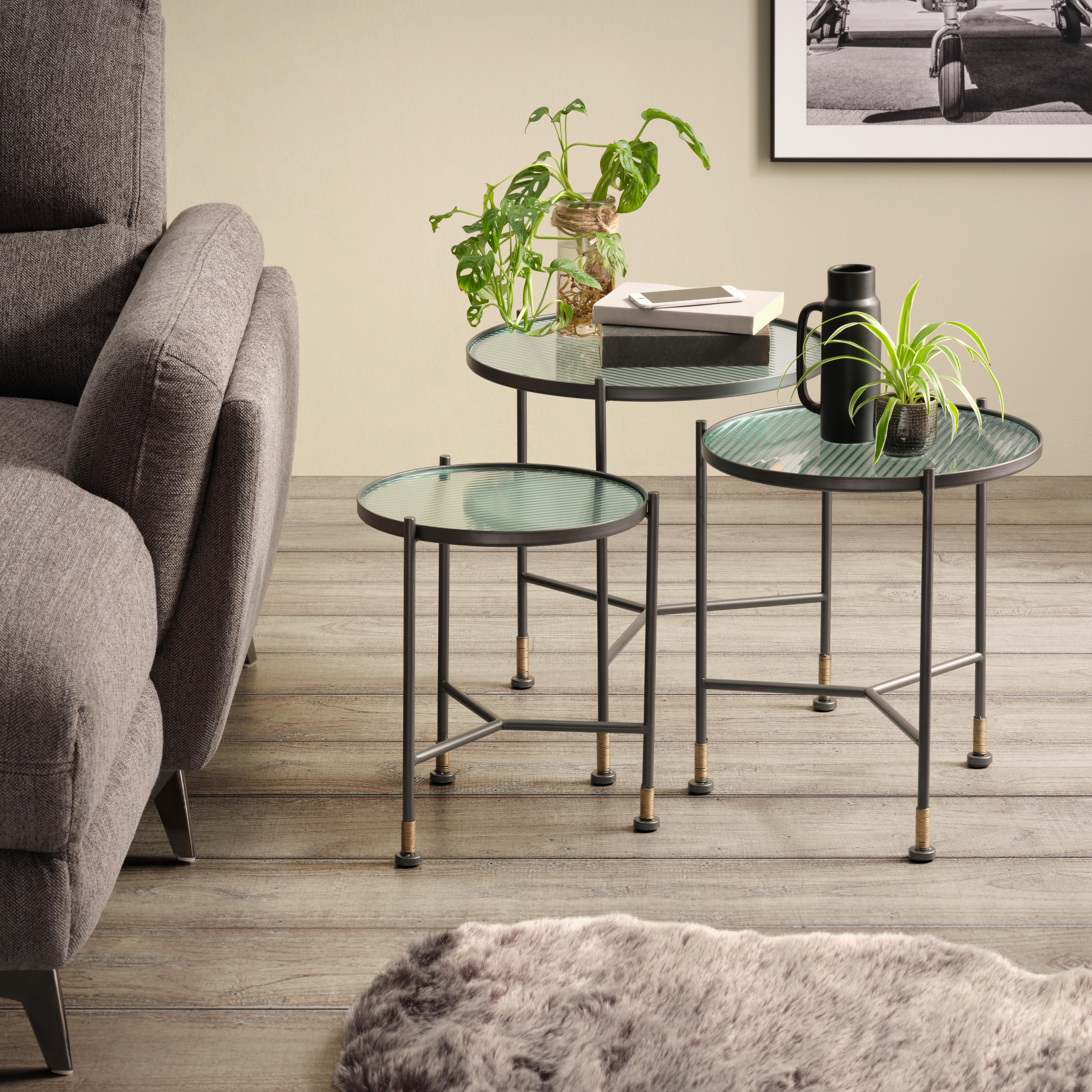 Beistelltischset in Schwarz, 3-teilig - Silberfarben/Schwarz, LIFESTYLE, Glas/Metall (46/46/50/40/40/45/34/34/40cm)