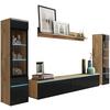 Wohnwand Vera 4-tlg. ca. 240x130 cm Eiche Wotan - Schwarz Hochglanz/Eiche Wotan, LIFESTYLE, Glas/Holzwerkstoff (240/130/33cm) - P & B