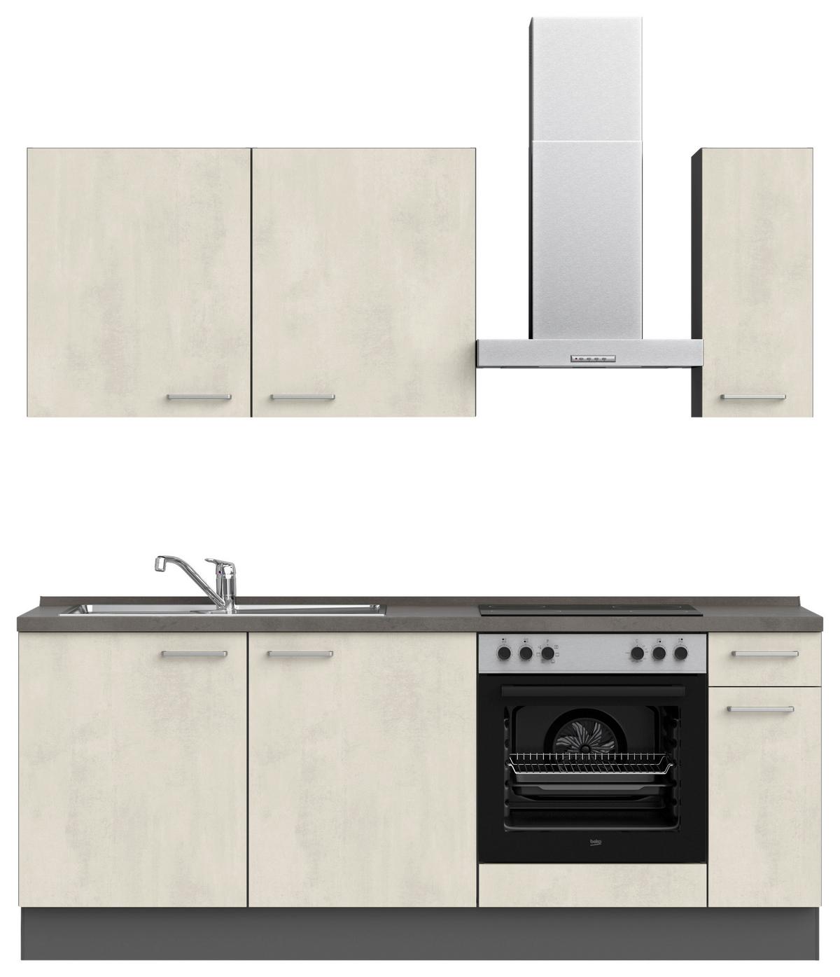 Küchenblock Riva Low m. Geräten Weiß - Schieferfarben/Edelstahlfarben, MODERN, Holzwerkstoff/Metall (210cm) - Nobilia