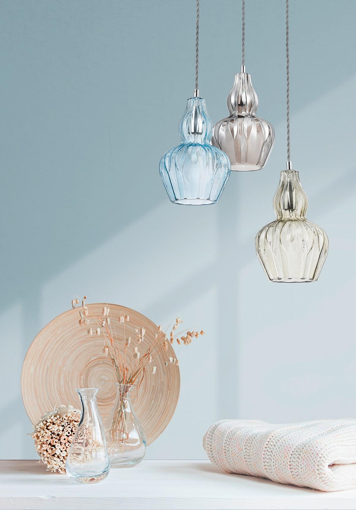 PENDELLEUCHTE EUSTOMA - Blau/Nickelfarben, Trend, Glas/Metall (16/23cm) - MAYTONI