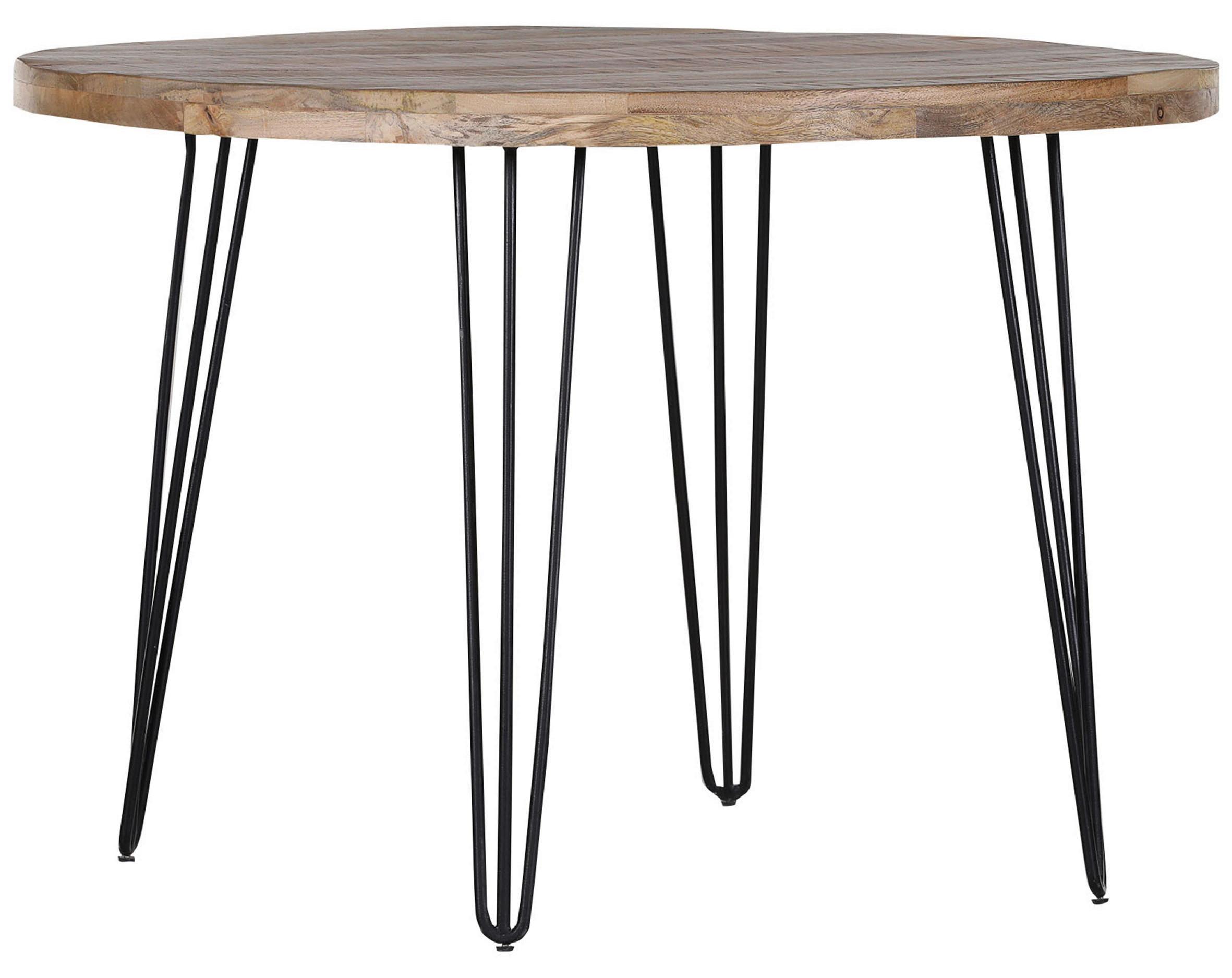 Esstisch aus Mangoholz massiv - Schwarz/Naturfarben, Lifestyle, Holz/Metall (105/105/76cm) - Zandiara