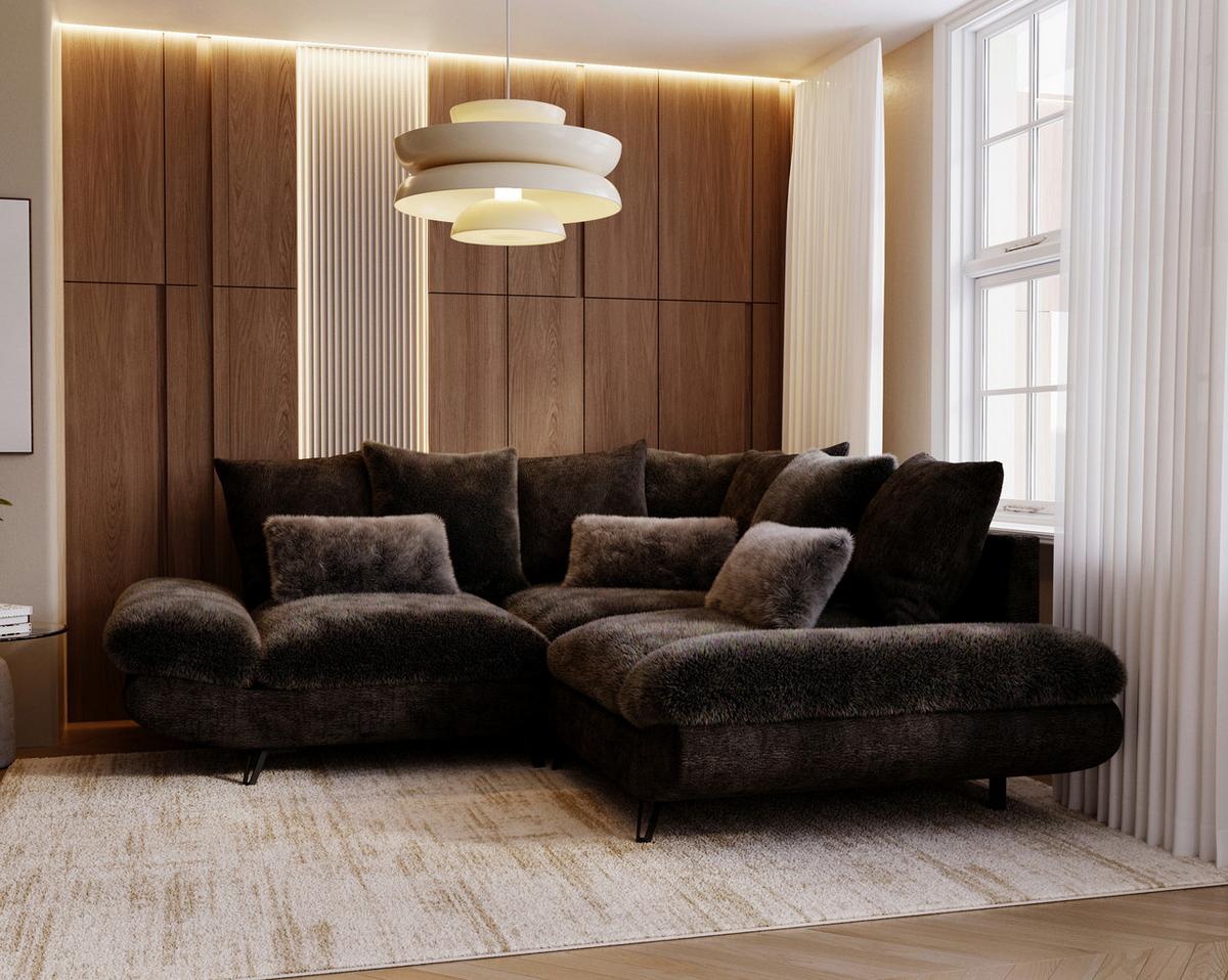 Wohnlandschaft Bormio - Dunkelbraun/Schwarz, Modern, Textil/Metall (276/276cm) - Premium Living