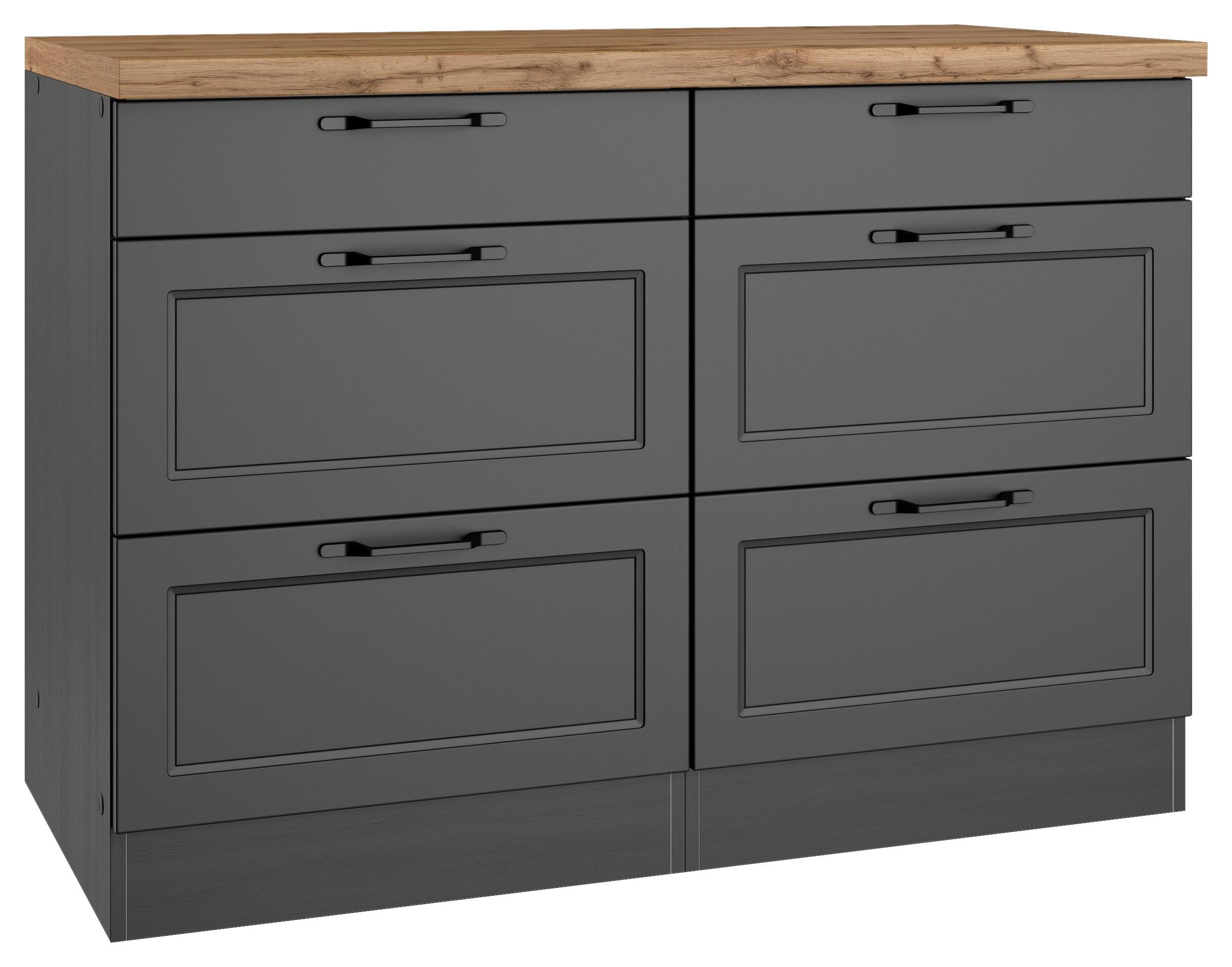 Küchenunterschrank Meran ca. 120x86 cm Grau/Eiche - Eiche Wotan/Schwarz, LIFESTYLE, Holzwerkstoff/Metall (120/86/60cm) - Held