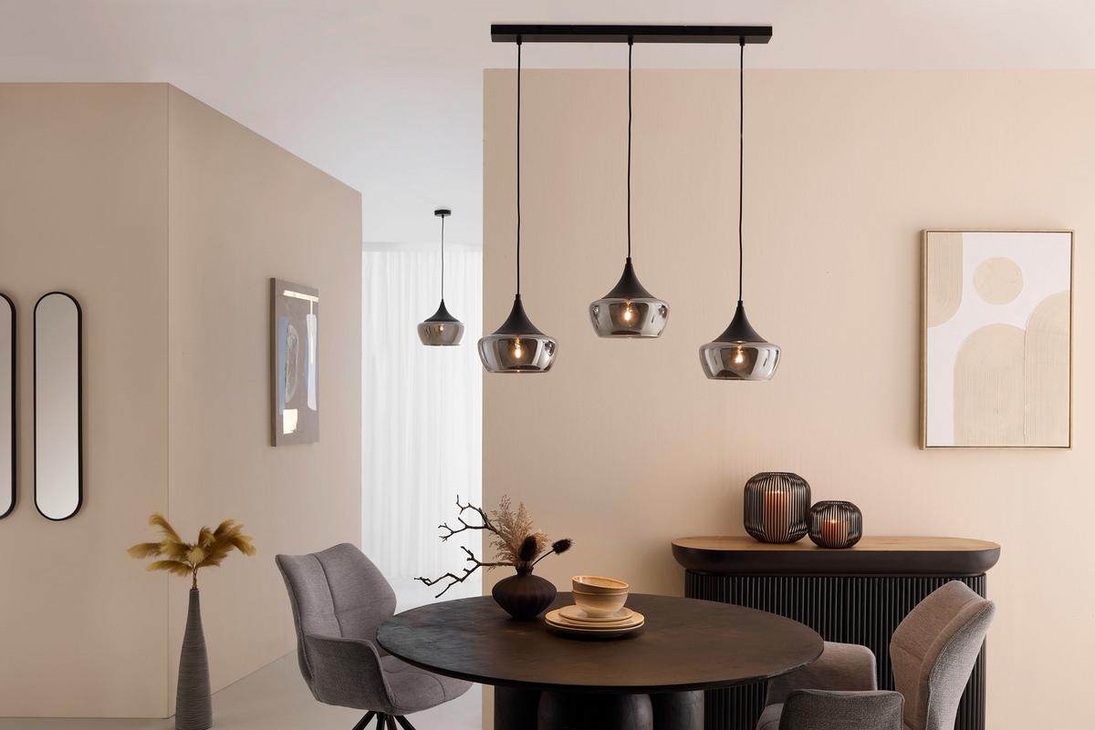 Hängeleuchte Nor Schwarz/Chrom max. 3x25 Watt - Chromfarben/Schwarz, MODERN, Glas/Kunststoff (82/22/120cm) - Mömax