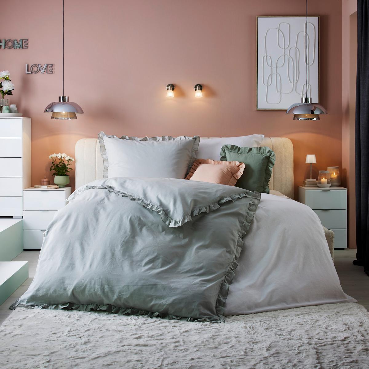 Bettwäsche Rüschen Salbeigrün ca. 140x200cm - Salbeigrün, ROMANTIK / LANDHAUS, Textil (140/200cm) - Modern Living