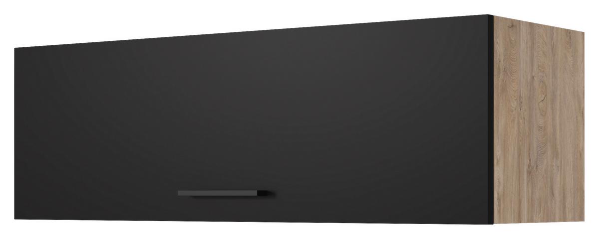 Küchenoberschrank Capri Schwarz/Eichefarben - Edelstahlfarben/Eichefarben, KONVENTIONELL, Holzwerkstoff/Metall (100/32/32cm) - FlexWell