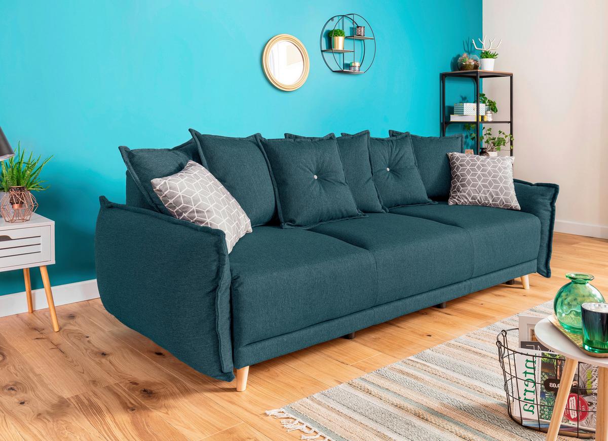 SOFA Z FUNKCJĄ SPANIA LAZY LUKKA PETROL - beżowy/petrol, Basics, tkanina/drewno (230/80/100cm) - MID.YOU