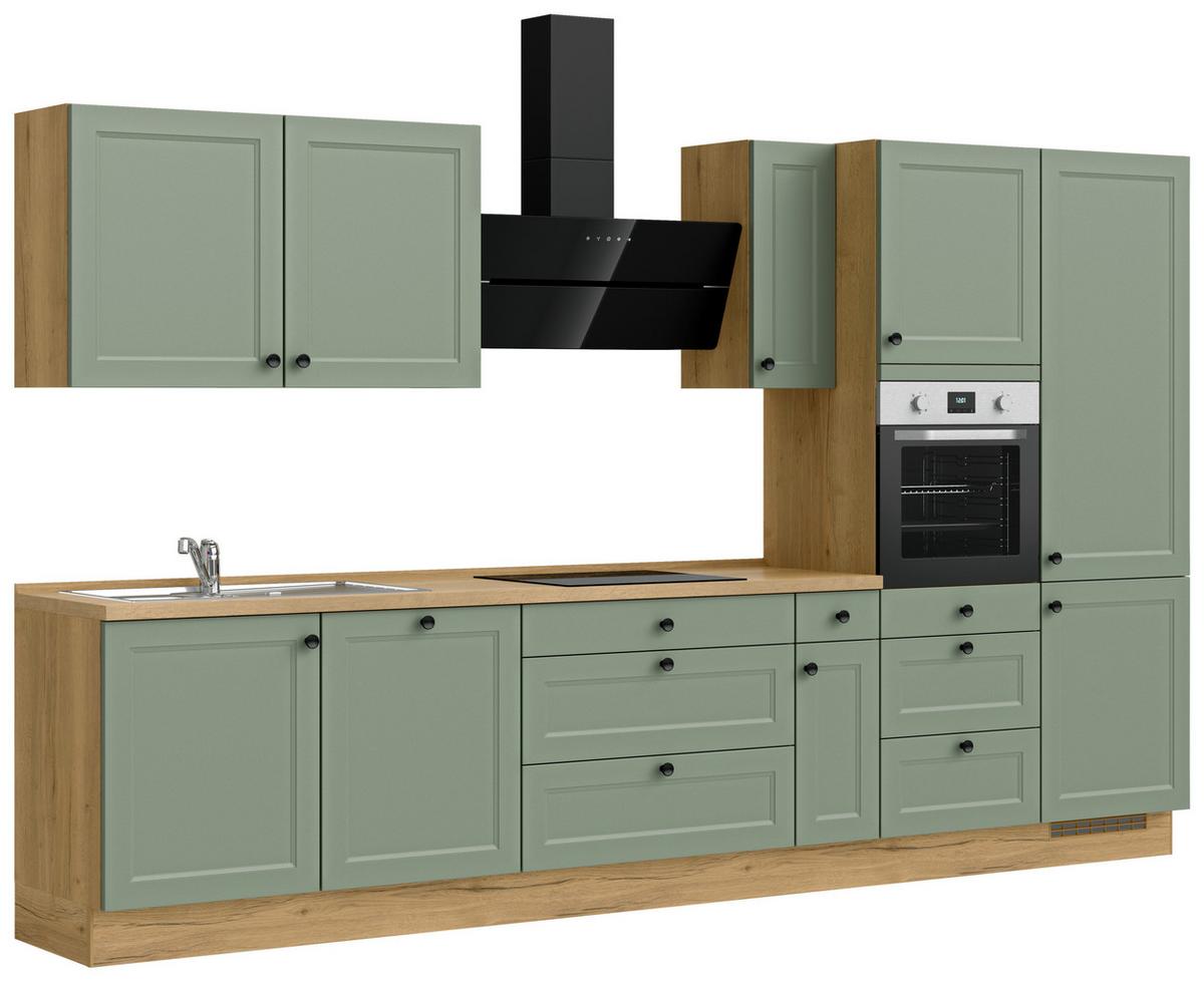 Küchenblock Cascada High m. Geräten Schilfgrün - Schilfgrün/Eichefarben, MODERN, Holzwerkstoff/Metall (360cm) - Nobilia