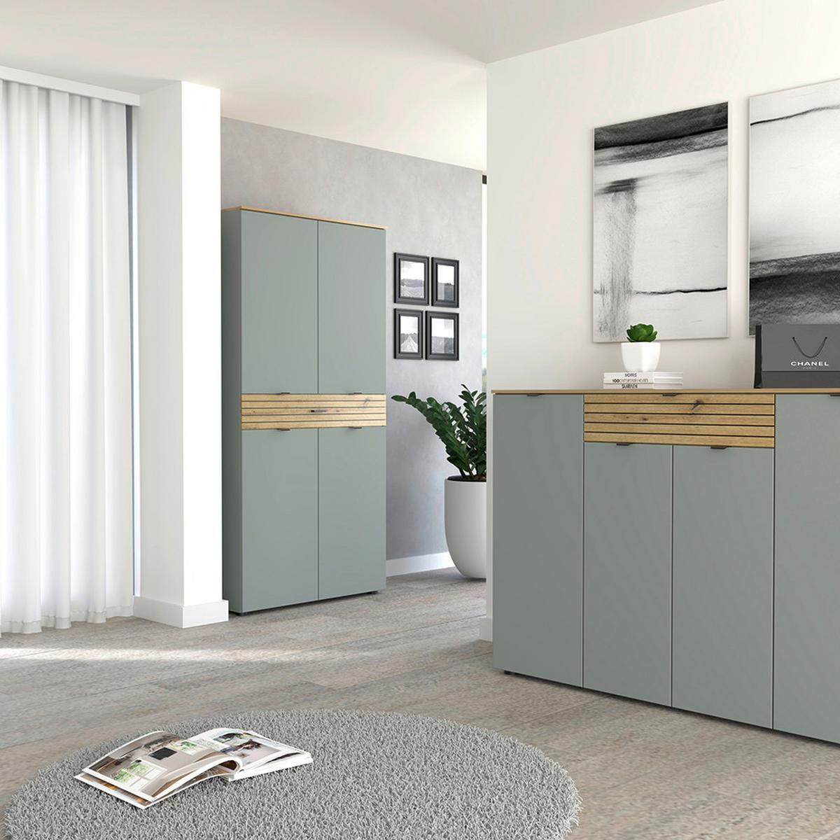 Mehrzweckschrank Bahia M Grün/Eiche Artisan - Schwarz/Eiche Artisan, MODERN, Holzwerkstoff/Metall (91/184/39cm) - Mömax