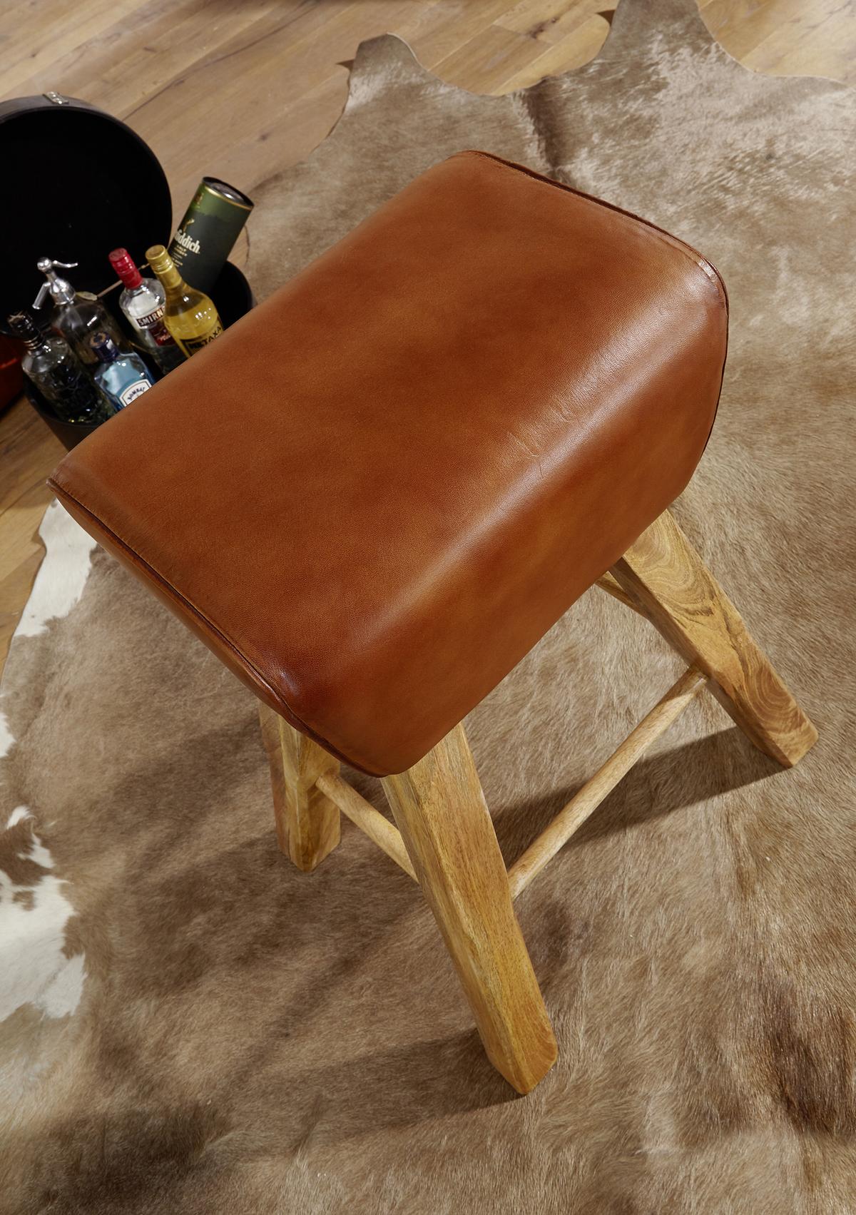 Barhocker WL6.011 ca. 43x75 cm Braun/Echtleder - Braun, Natur, Leder/Holz (43/75/29,5cm) - MID.YOU