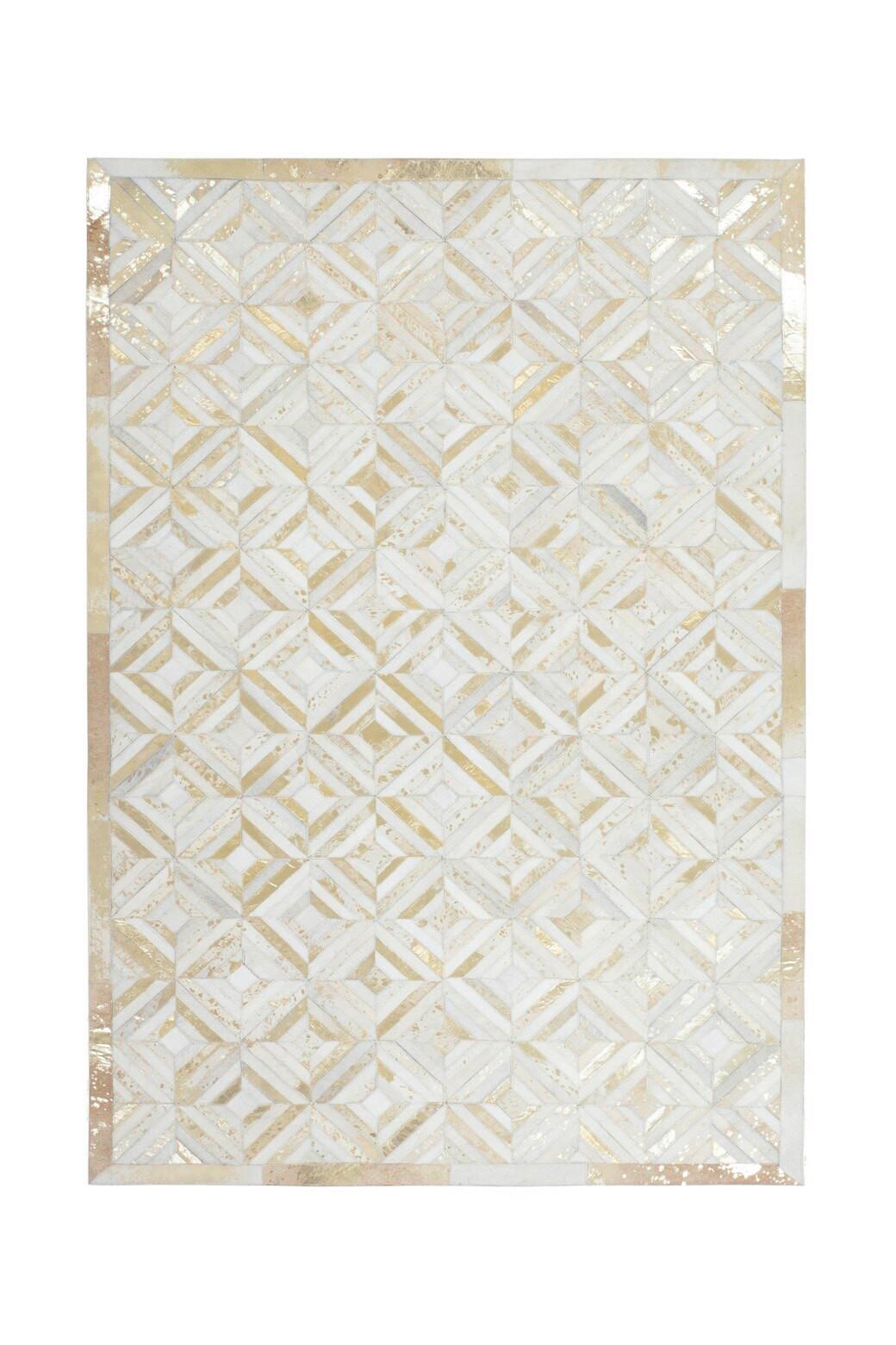 Flachwebeteppich Spark 410 Elfenbein / Gold - Goldfarben/Creme, Basics, Leder (80/150cm) - Kayoom