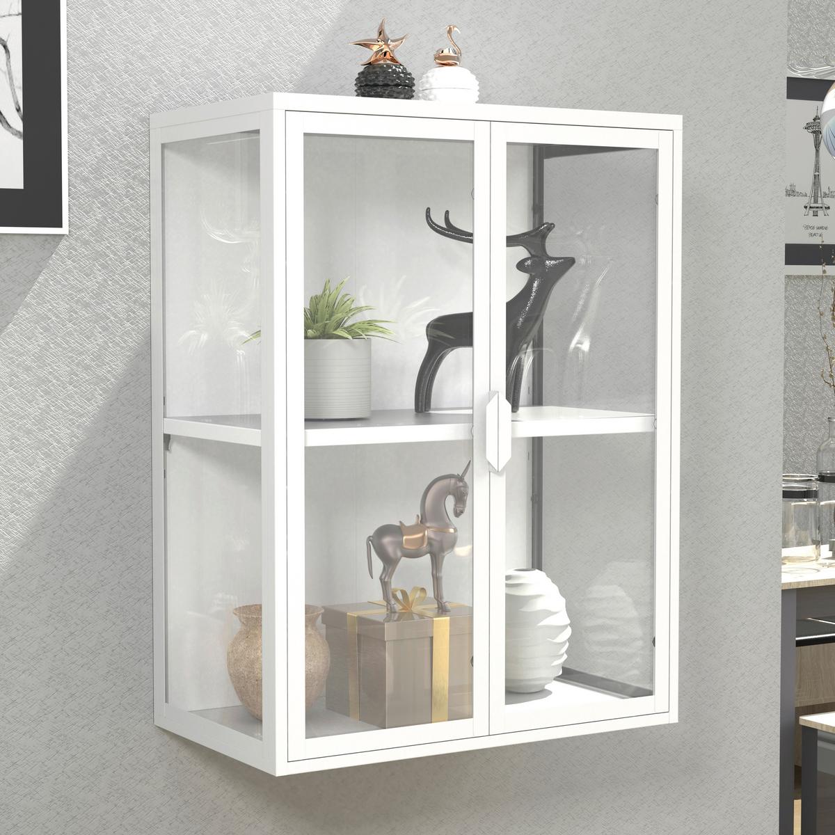 Viseča Vitrina Flokas M, Bela - bela/prosojno, Design, kovina/steklo (60/80/35cm) - MID.YOU