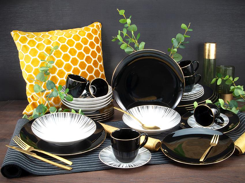 Kaffeeservice Enjoy in Schwarz, 18-teilig - Schwarz/Weiß, Trend, Keramik (28,5/26,5/33cm) - Creatable