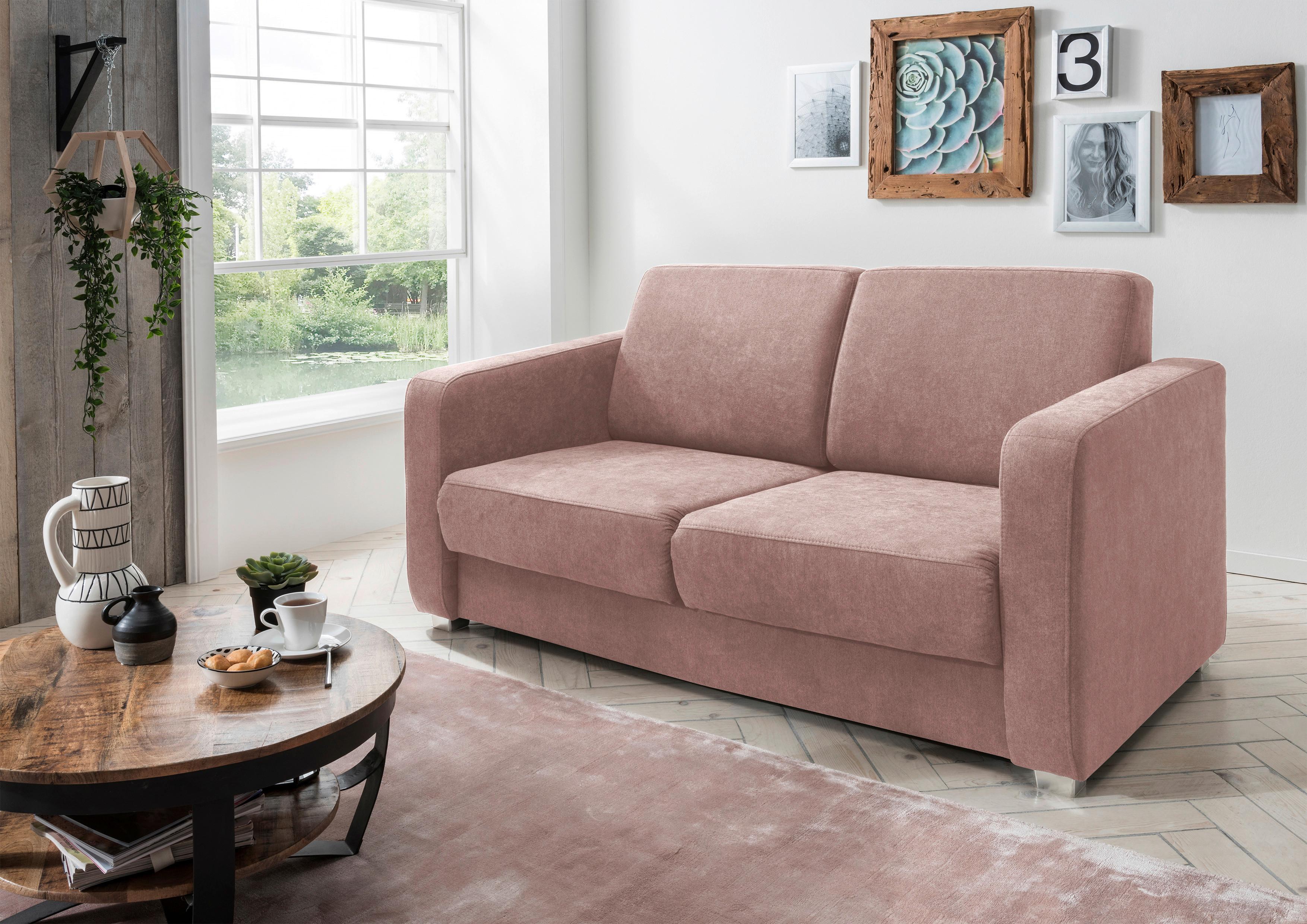 Schlafsofa Mia Rosa Mikrofaser - Chromfarben/Altrosa, Design, Kunststoff/Textil (159/88/87cm) - Livetastic