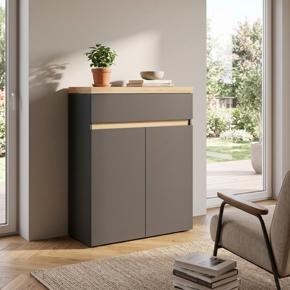 Komoda Pepe - hrast Artisan/antracit, Trend, drvni materijal/plastika (85/106/37cm) - Modern Living