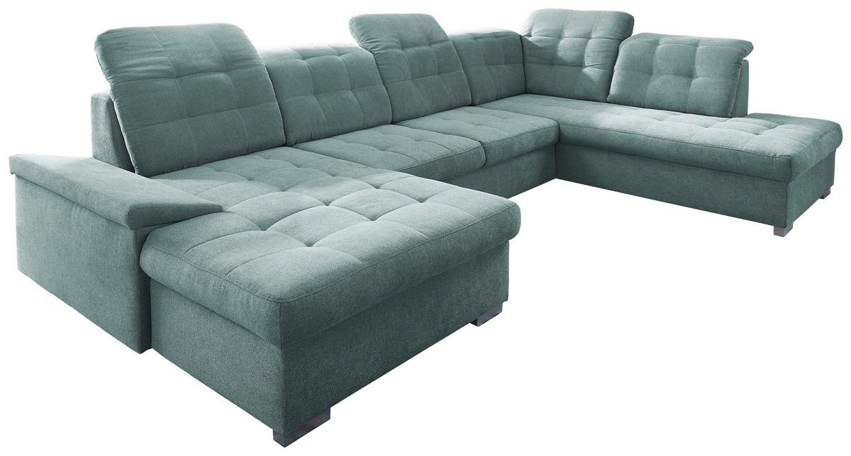 Wohnlandschaft Zira Mintgrün Nylon/Mikrofaser - Chromfarben/Mintgrün, Design, Kunststoff/Textil (169/330/212cm) - Livetastic