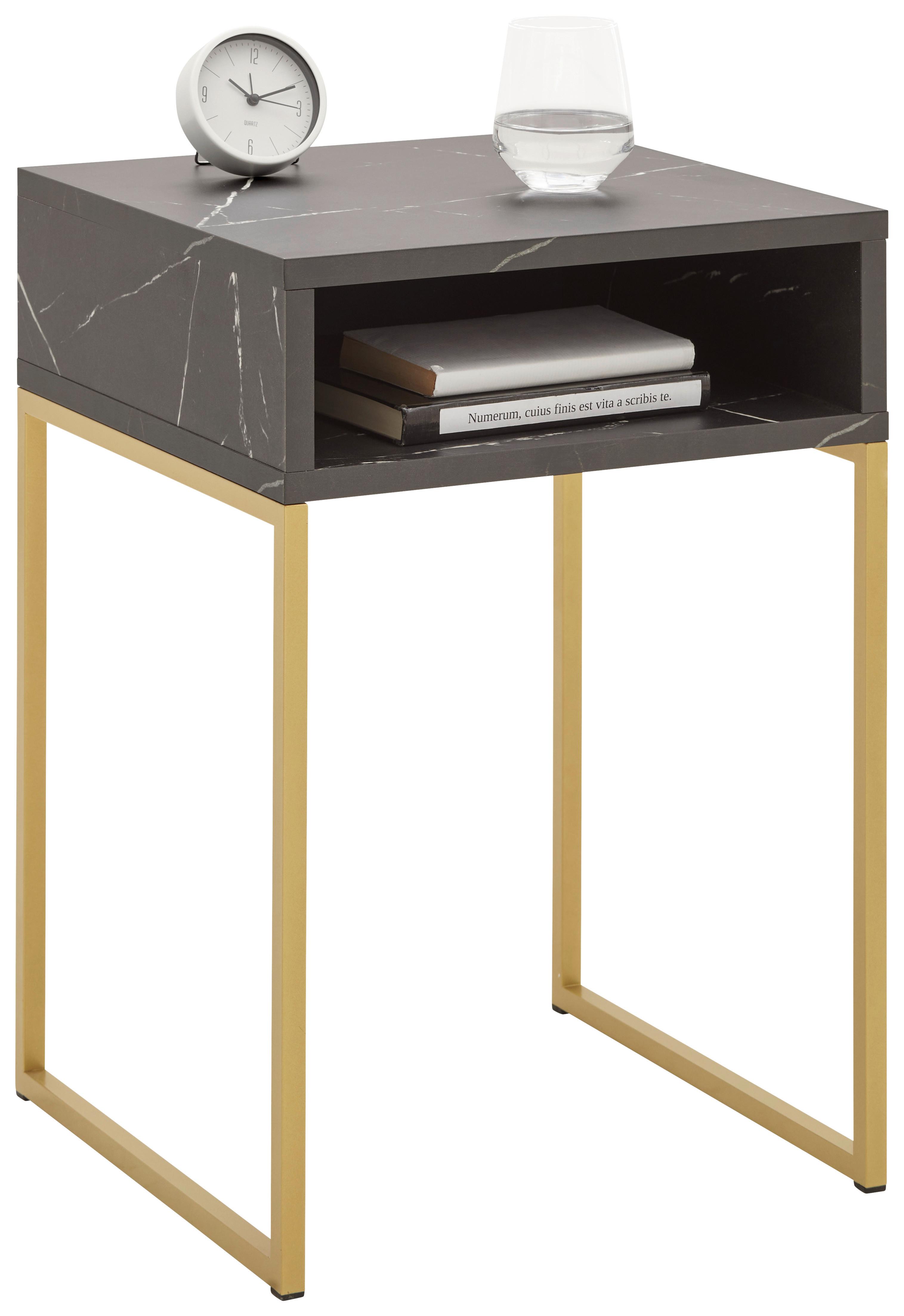 Nočna Omarica Golden, Črna, Zlata - zlate barve/črna, kovina/leseni material (40/59/39cm) - Premium Living