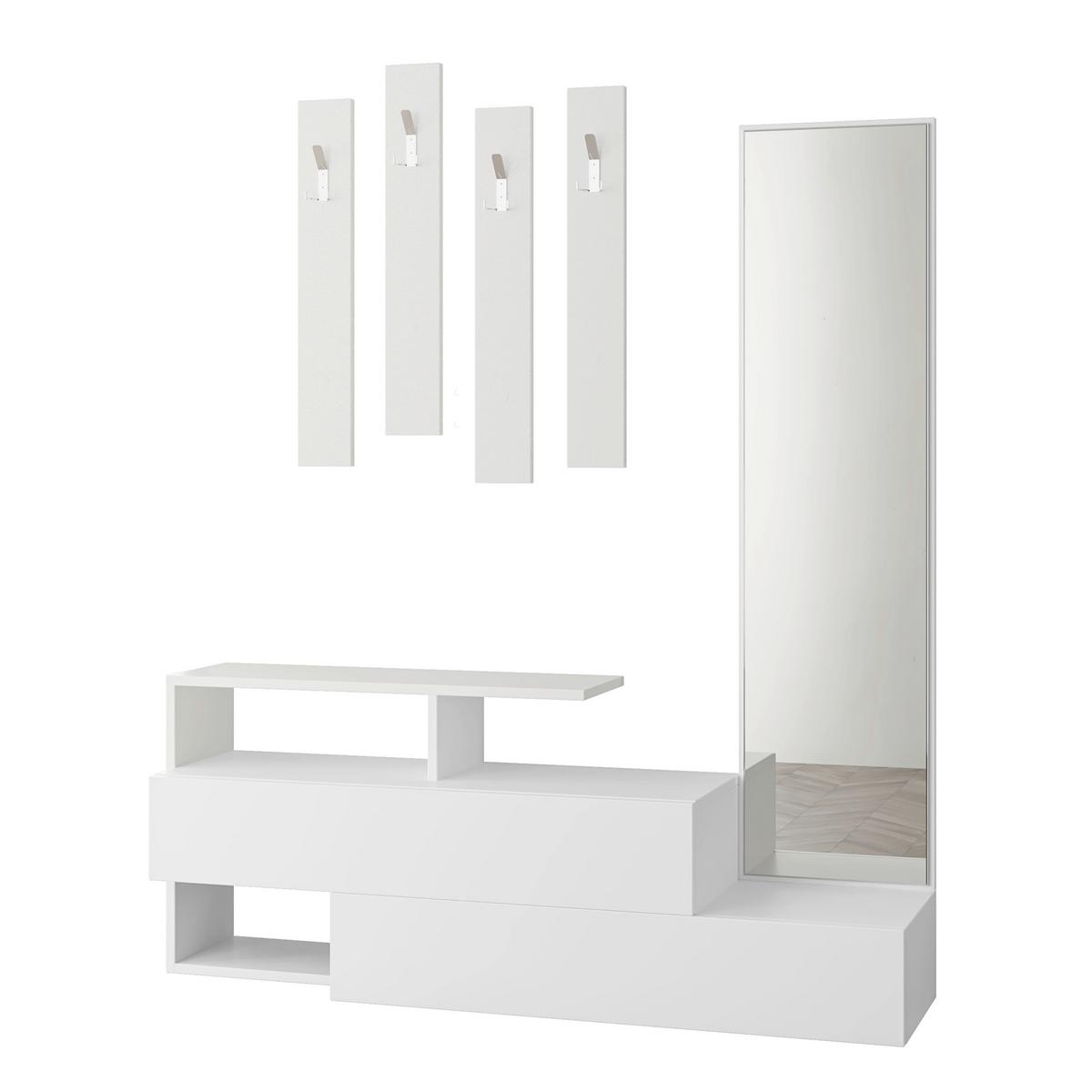 Garderobe Ramda ca. 137x154x35 cm Weiß - Weiß, Design, Holzwerkstoff (137/154/35cm) - Livetastic