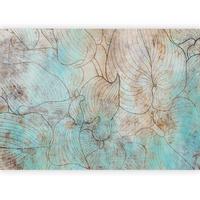 Fototapeta Leaves In Blue, 200x140cm - pastelno modra/barve bakra, Trendi, tekstil (200/140cm) - artgeist