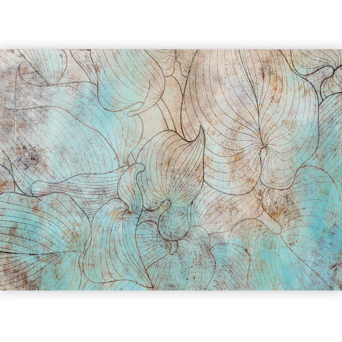 Fototapeta Leaves In Blue, 200x140cm - pastelno modra/barve bakra, Trendi, tekstil (200/140cm) - artgeist