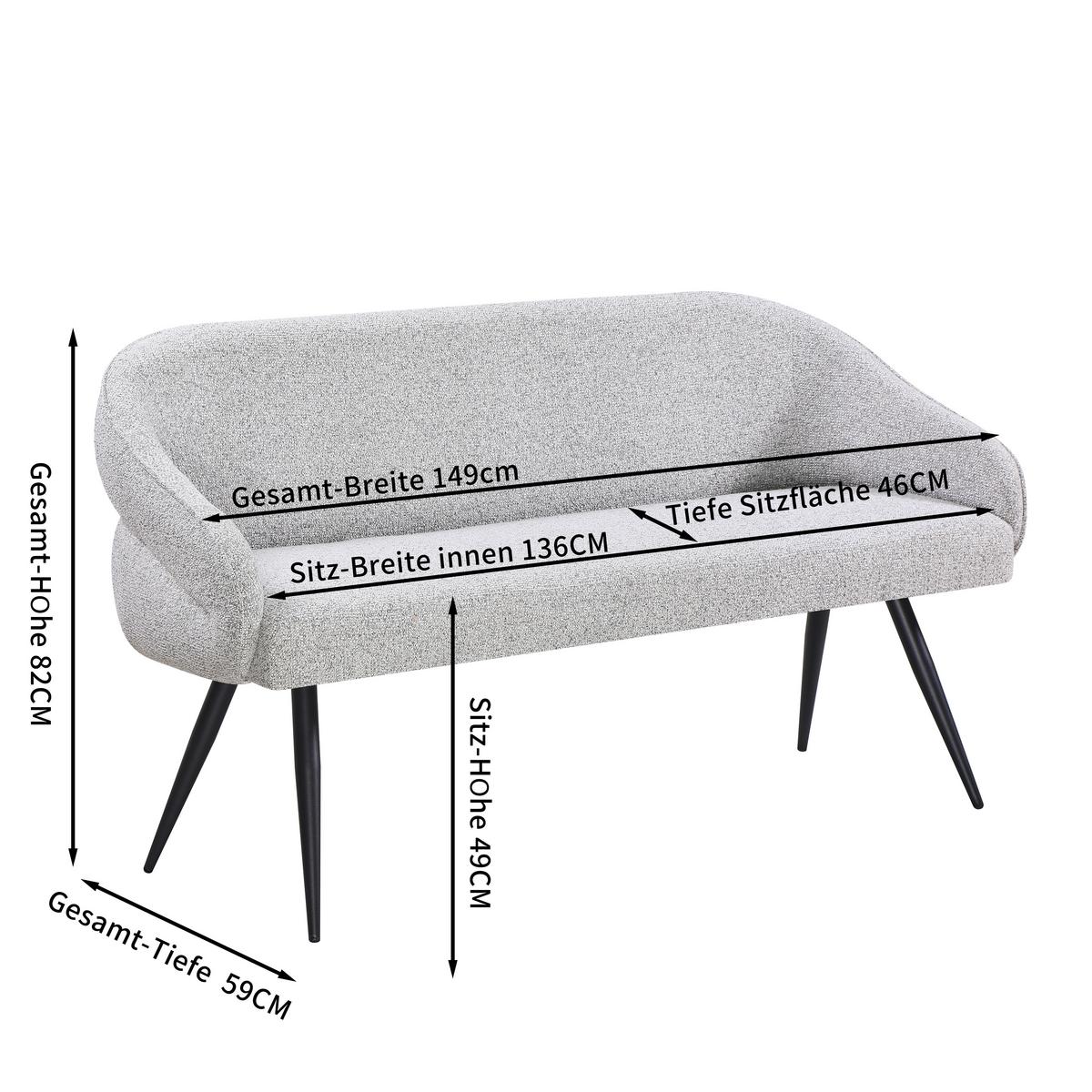 Klop Royal, Siva, Črna - siva/črna, Moderno, kovina/tekstil (150/82/62cm) - Livetastic
