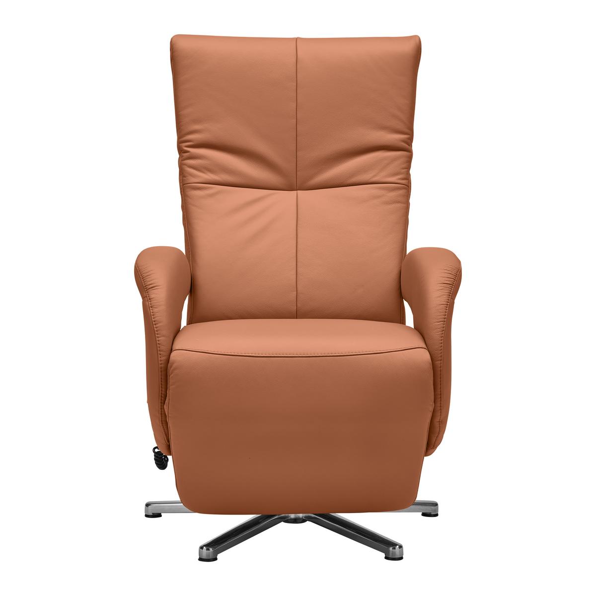 Relaxsessel Sitting 2 Aprikose - Chromfarben/Aprikose, MODERN, Leder (70/111/80cm) - Premium Living