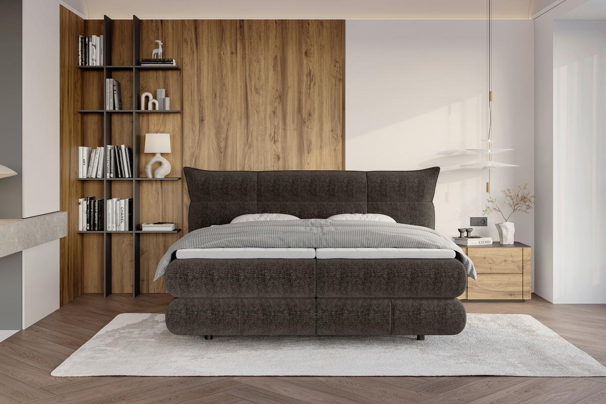 Boxspringbett Auris Braun ca. 180x200cm - Schwarz/Braun, KONVENTIONELL, Kunststoff/Textil (180/200cm) - Sembella