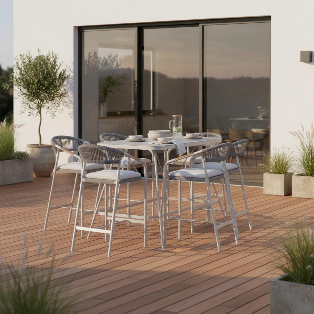 Gartenbarset Allonso Hellgrau Metall/Textil/Glas + Abdeckung - Hellgrau/Naturfarben, MODERN, Glas/Kunststoff - Bessagi Garden