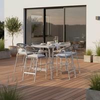 Gartenbarset Allonso Hellgrau Metall/Textil/Glas + Abdeckung - Hellgrau/Naturfarben, MODERN, Glas/Kunststoff - Bessagi Garden