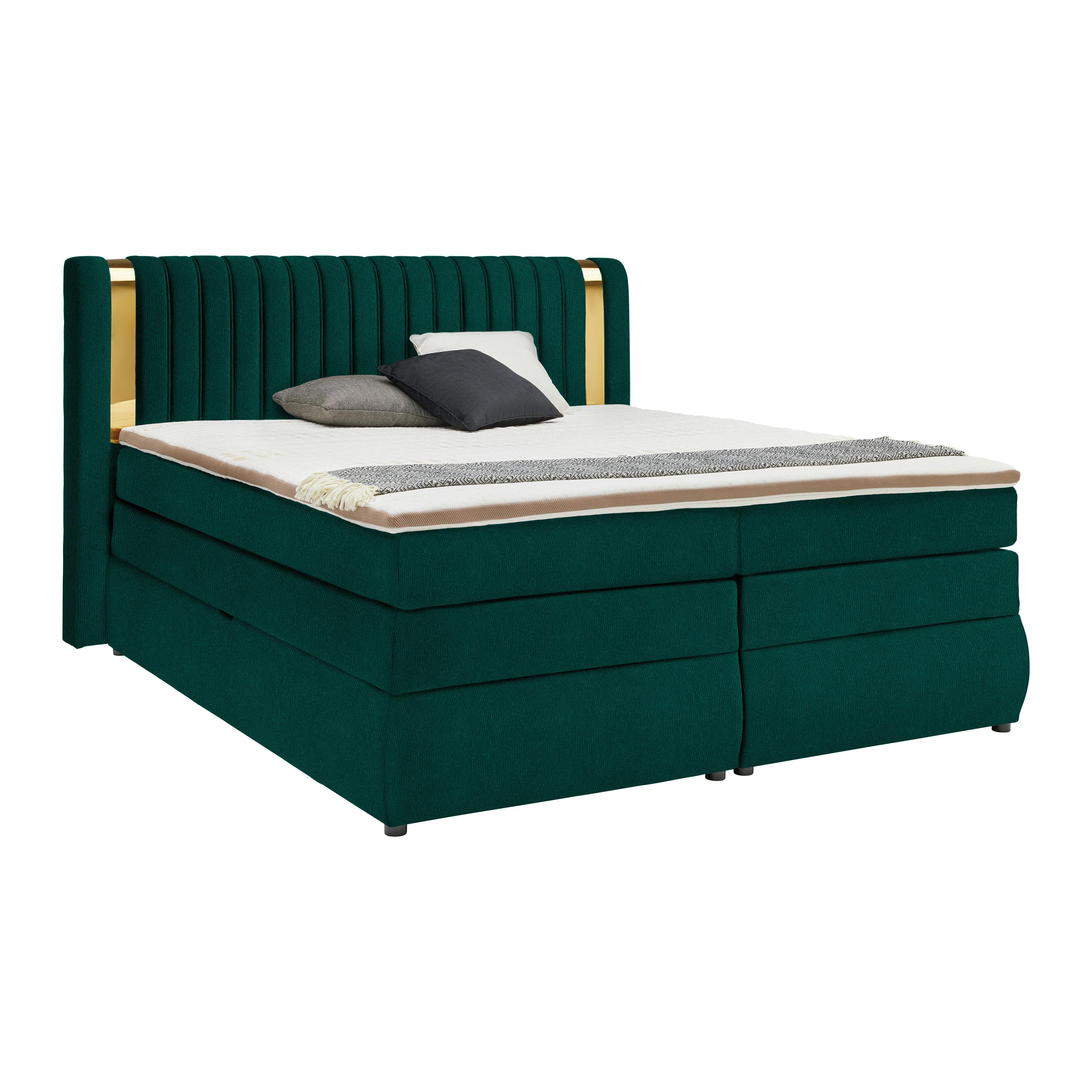 Boxspringbett Minola Gold Dunkelgrün ca. 180x200cm - Dunkelgrün/Schwarz, KONVENTIONELL, Kunststoff/Textil (180/200cm) - Premium Living