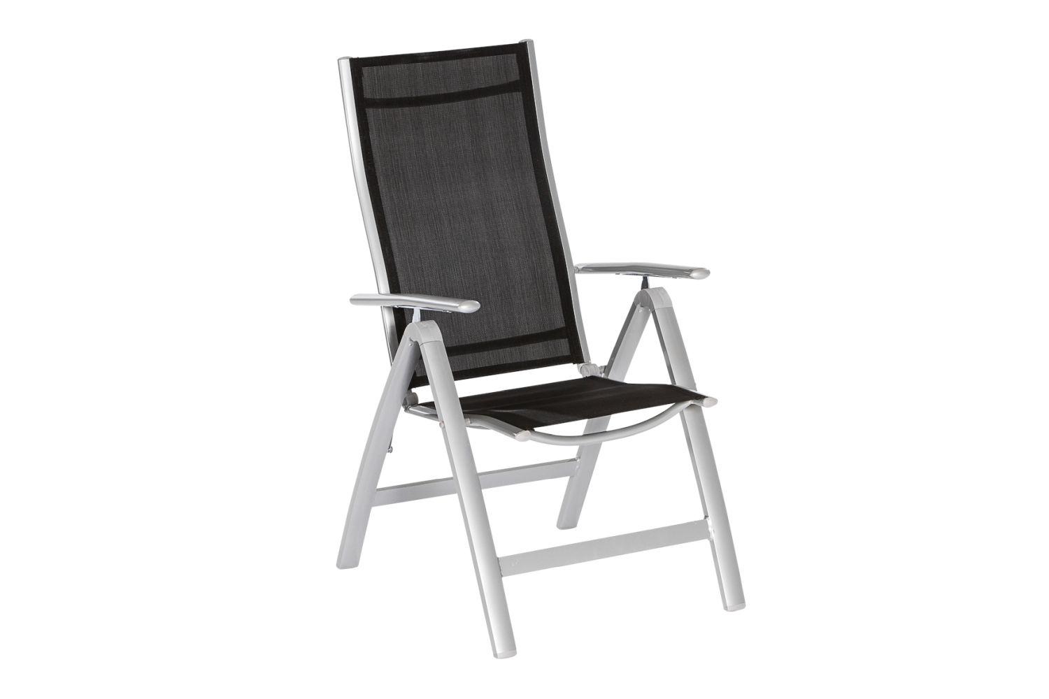 Gartenklappsessel Carrara Schwarz - Silberfarben/Schwarz, ROMANTIK / LANDHAUS, Textil/Metall (60/108/70cm) - Gardenson