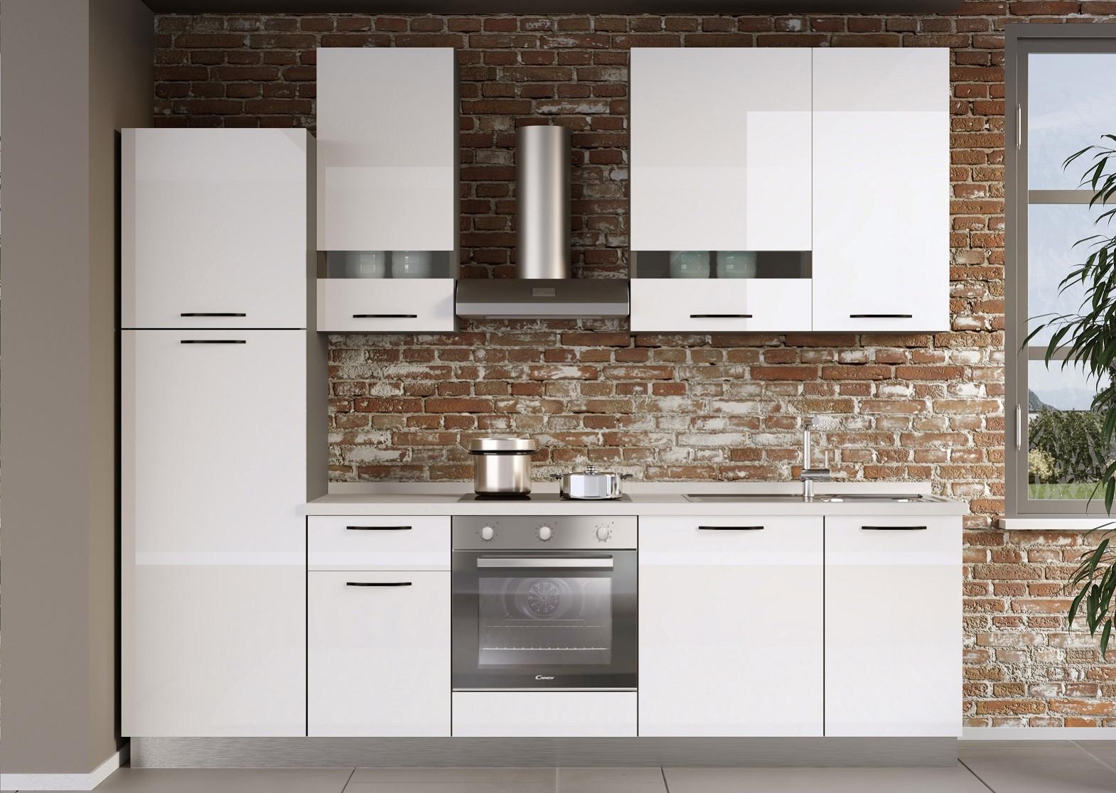 Bucatarie standard LORY - alb lucios intens/gri, Modern, metal/material pe bază de lemn (270/240/60cm) - Mömax