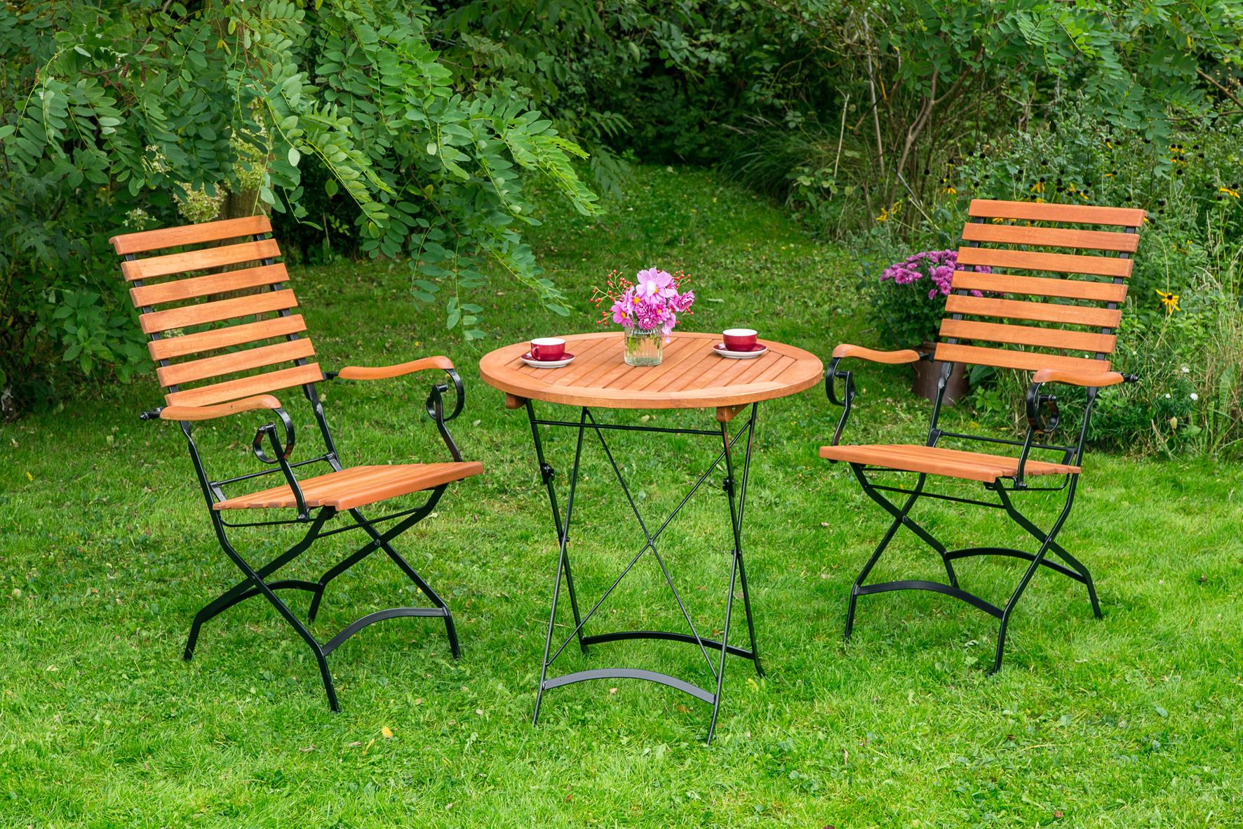 Gartensessel Schlossgarten Natur/Schwarz aus Eukalyptus - Schwarz/Naturfarben, ROMANTIK / LANDHAUS, Holz/Metall (58/95/66cm) - Gardenson