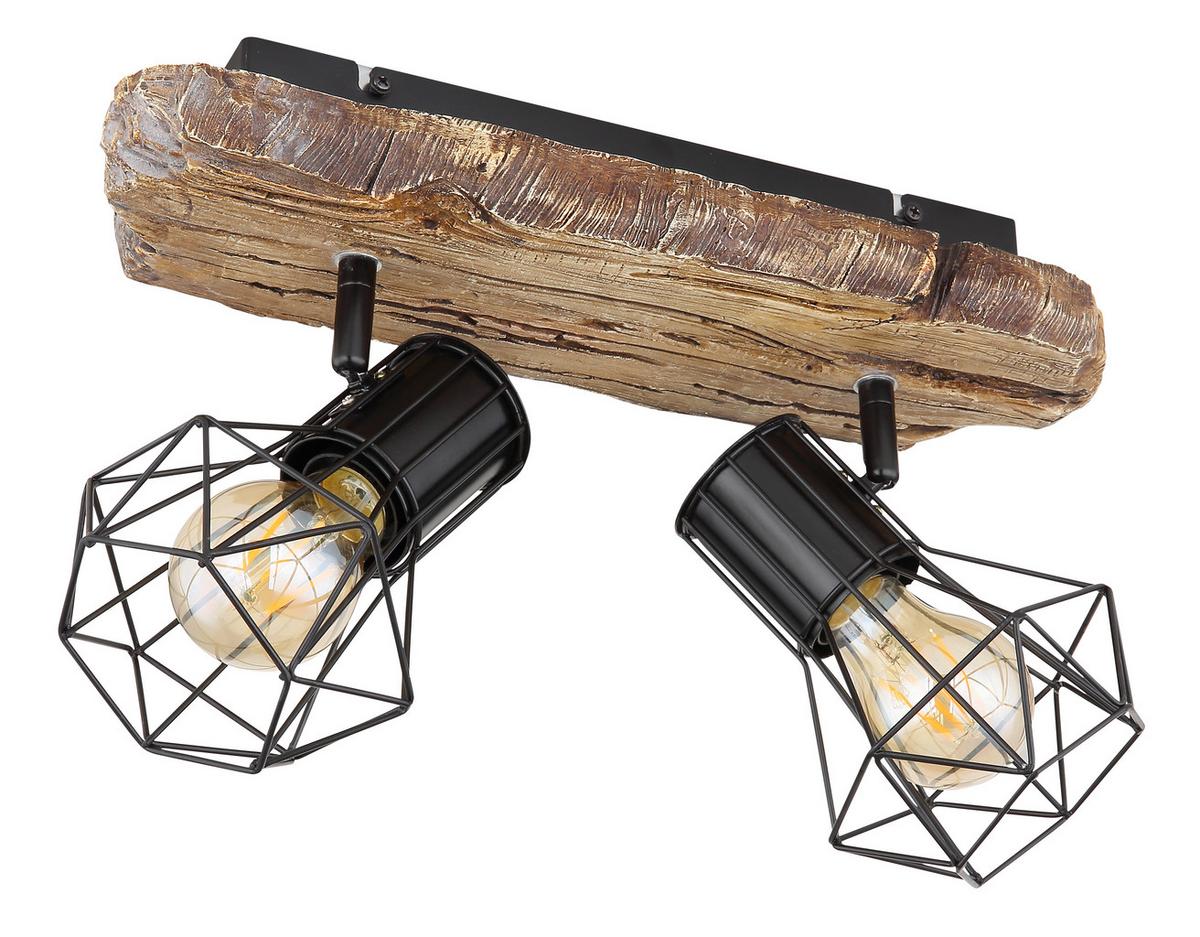 Strahler Priska Natur/Schwarz max. 60 Watt - Schwarz/Naturfarben, KONVENTIONELL, Kunststoff/Metall (38,5/12/23cm) - Globo